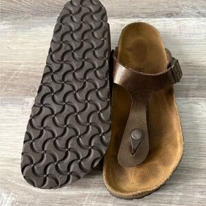 Birkenstock Brown Leather Toe-Post Sandals with Buckle